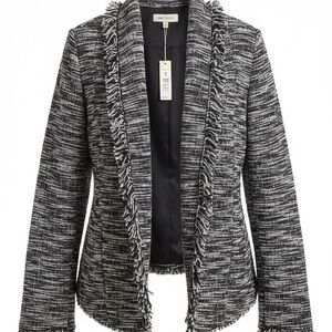 NWT Max Studio Women's Fringe Open Front Knit Blazer - Black & White - Size M